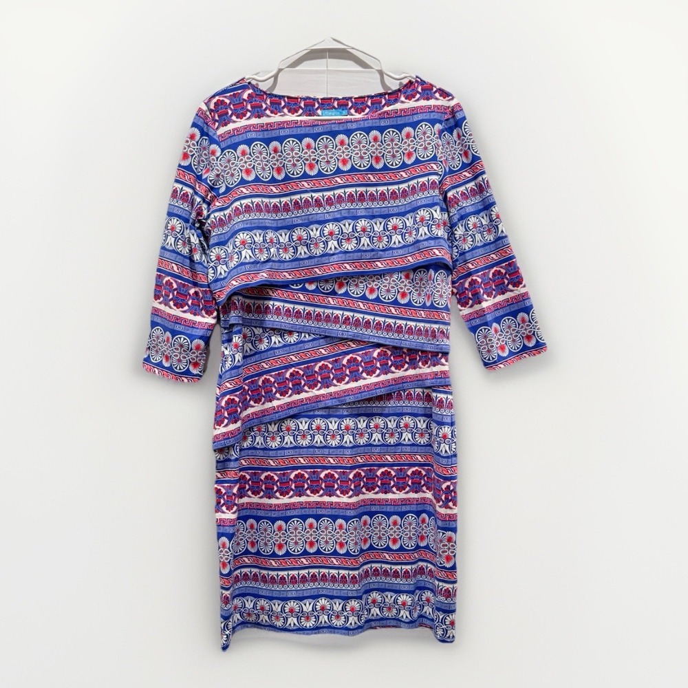 J. McLaughlin Dress Size XL Geometric Print Sheath 3/4 Sleeve Jersey Stretch